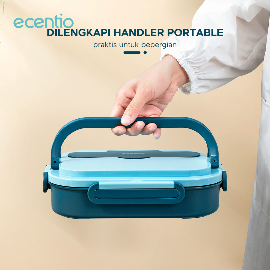 ecentio &amp; FOODI  lunch box stainless 5 sekat 304 anti tumpah 1000ml food grade microwavable dan 200ml mangkok sup/free sedotan