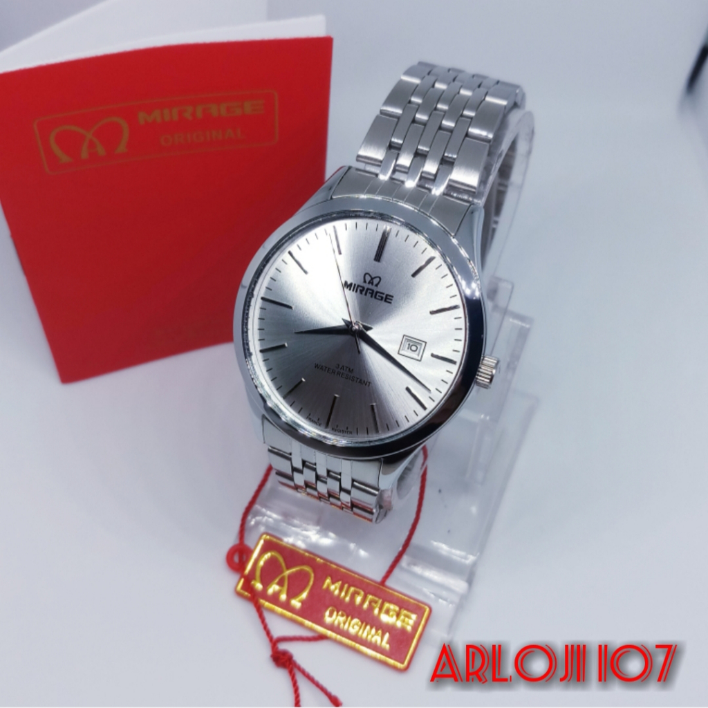 Mirage Original Jam Tangan Analog Pria Casual Formal BRP-M 8738 Silver Plat Silver Tipis Anti Karat 
