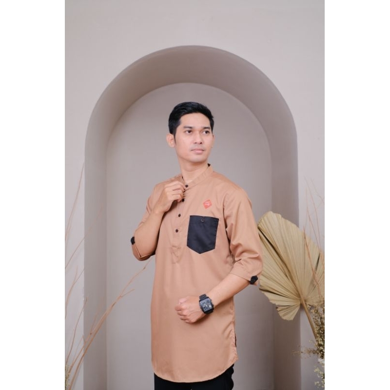 Arqom - Baju Muslim Kurta Pakistan Pria Dewasa Gold Kemeja Koko