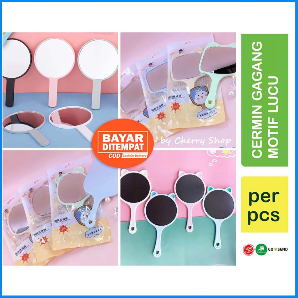 [CERMIN MOTIF LUCU] CERMIN BULAT GAGANG / CERMIN GENGGAM / KACA GAGANG BULAT