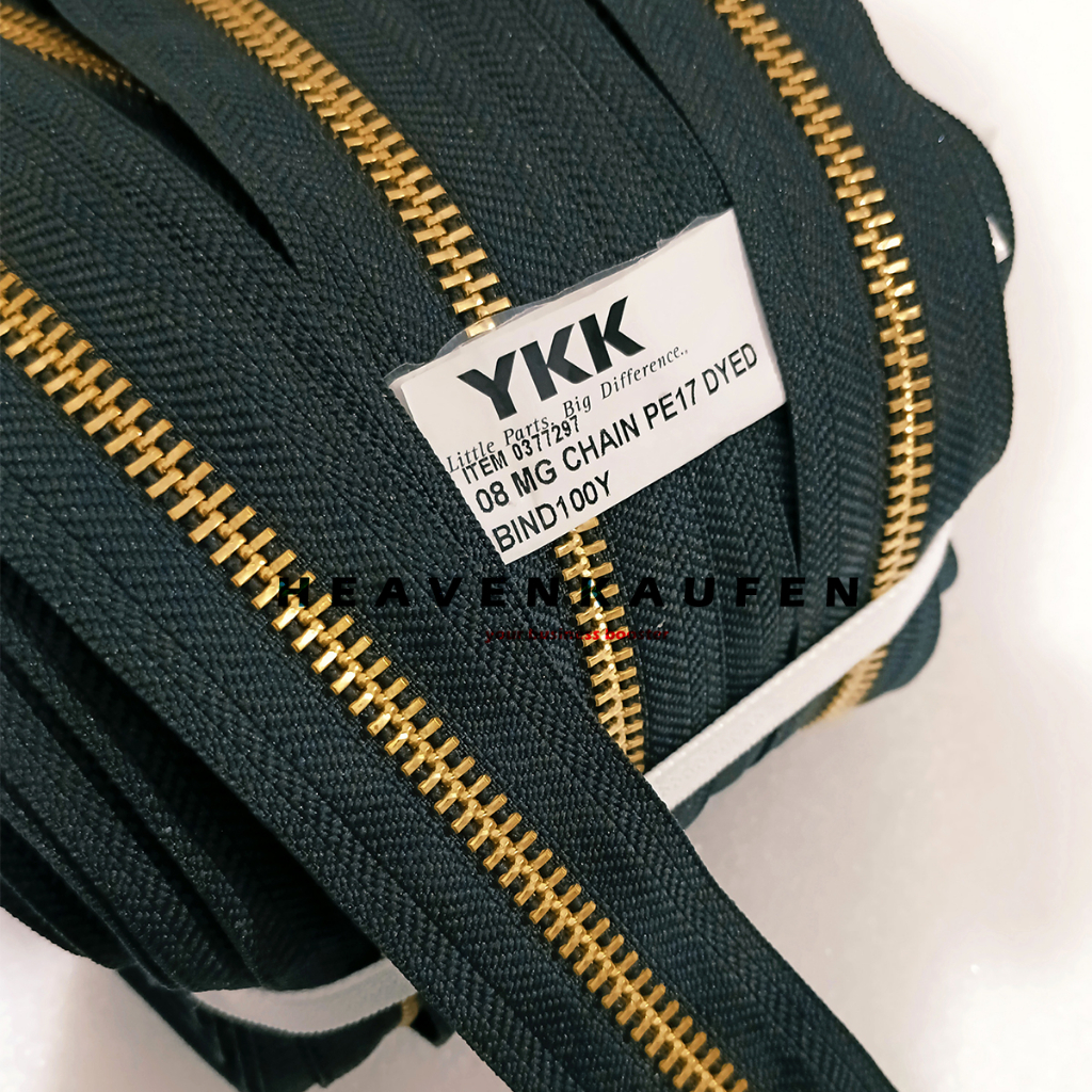 Resleting Zipper Ritsleting YKK Nomor 8 Tye Gigi Besi Warna Hitam - Gold Meteran