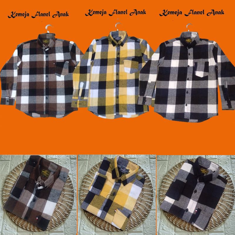 Atasan Kemeja Flanel Anak Laki Laki Lengan Panjang Usia 1-11 Tahun Berkerah Baju Hem Anak Remaja Uni