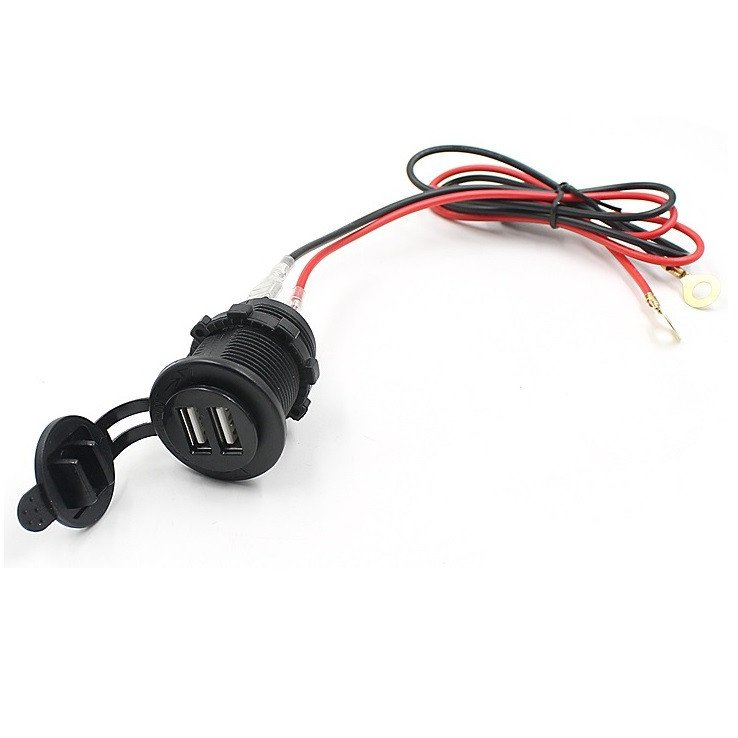 Dual USB Port Charging 12-24V for Motorcycle - Black