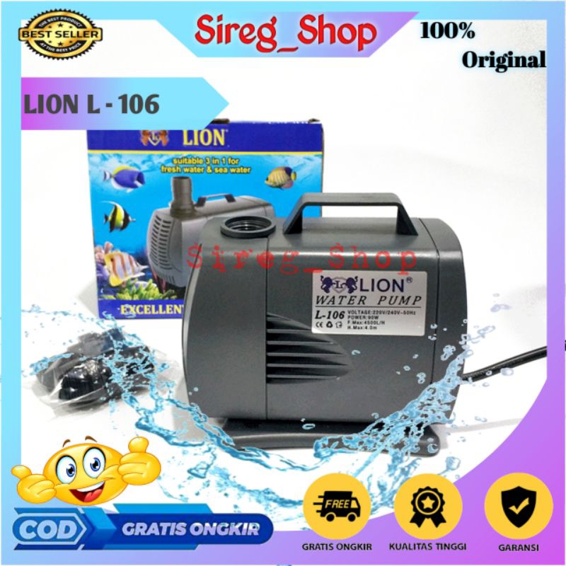 LION L 106, Pompa Air Celup 4500 L/H Akuarium / Kolam Ikan
