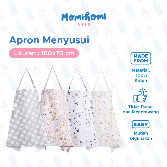 MOMI HOMI Apron Menyusui Tidak Nerawang Nursing Apron Cotton Nursing Celemek Cover Kain Penutup Ibu Menyusui Bayi Motif Baby Apron Breastfeeding Perlengkapan Bayi Baru Lahir