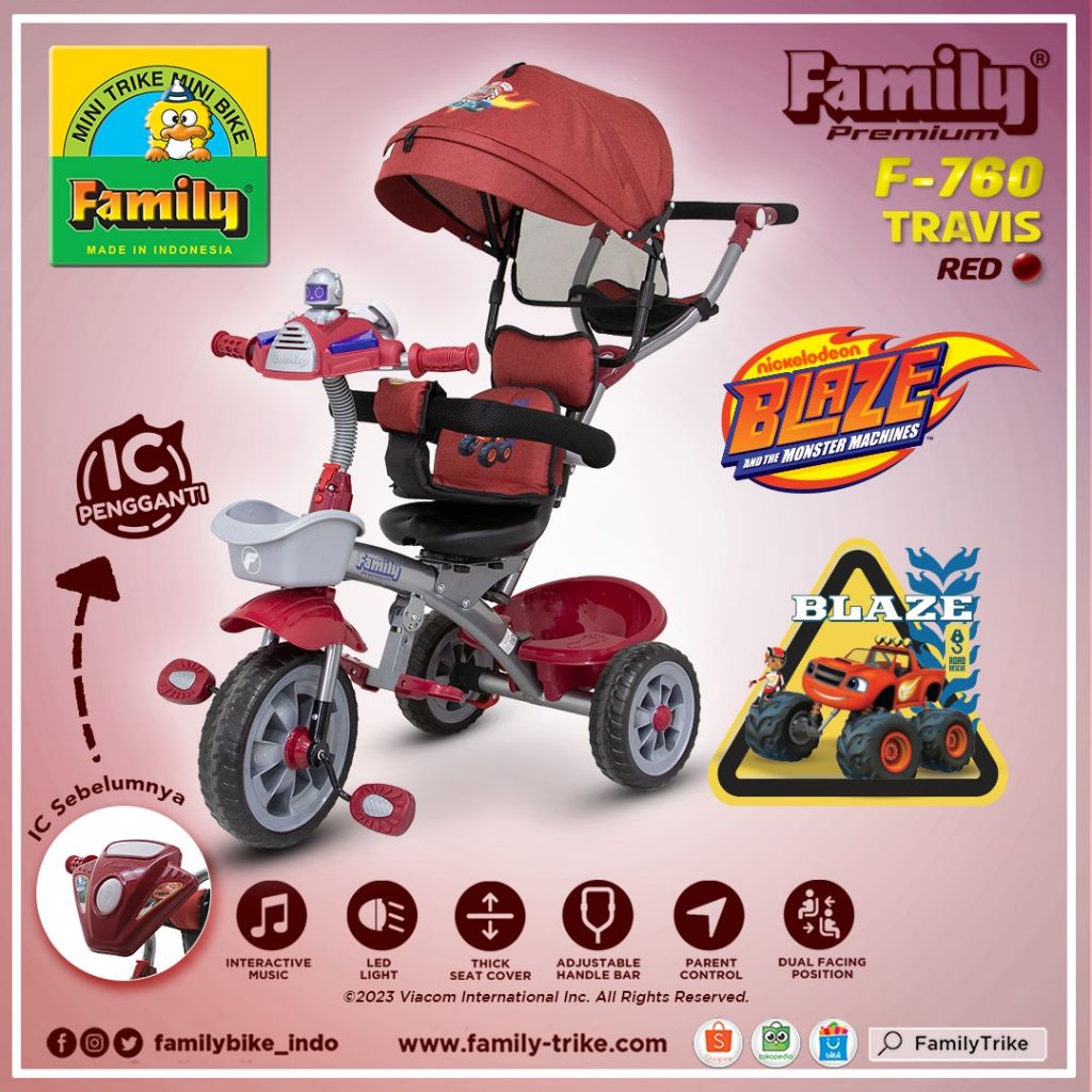 KHUSUS LUAR KOTA - Sepeda Roda Tiga Family Type 760 TRAVIS dengan Karakter Nickelodeon