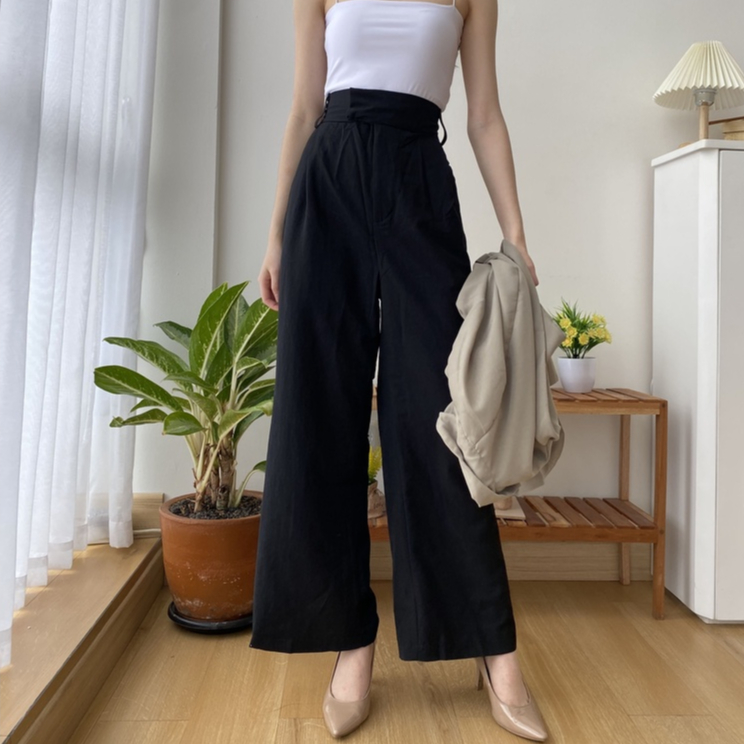 Carli Linen Pants - Celana Panjang Kulot Korea Wanita - High Waist Pants - Casual / Formal