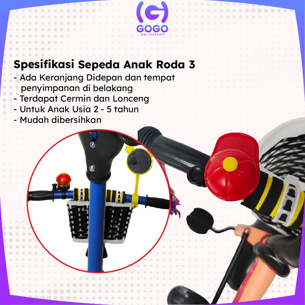 GOGO-M307 Mainan Sepeda Anak Roda 3 Tricycle Sepeda Keseimbangan Anak Dengan Keranjang / Balance Bike Speda Dorong Ride On Push Bike Import