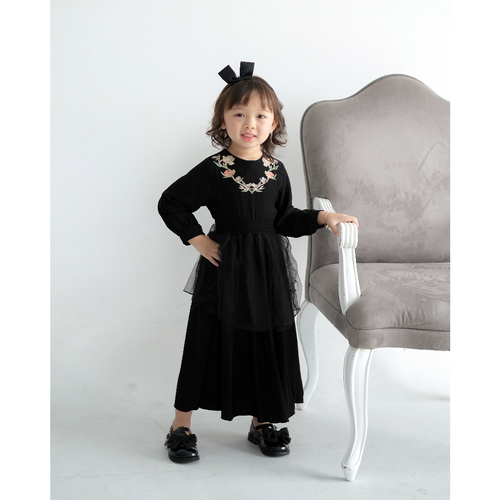 RUELE LONG DRESS | Dress Anak | Dress Rayon Anak | Dress Anak Motif Bunga | Dress Bordir Anak | Dress Muslim Anak