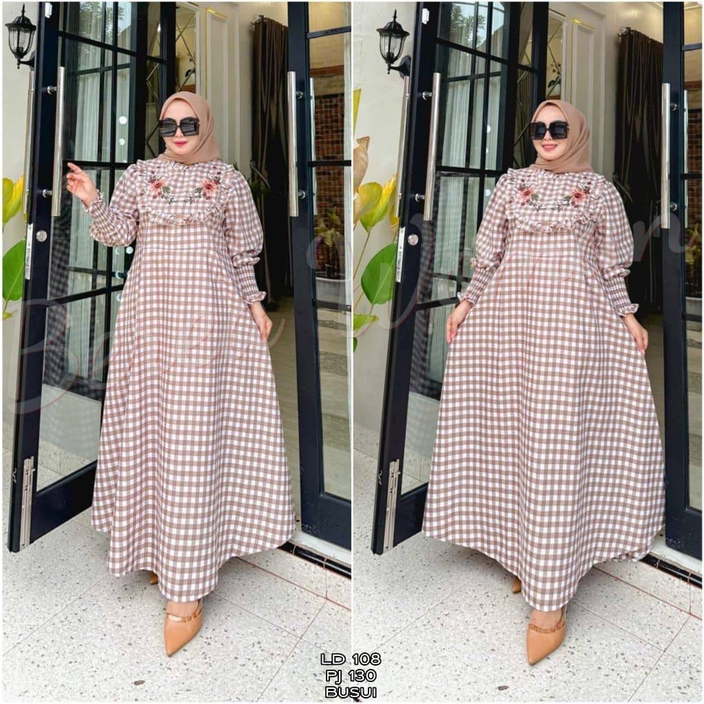 21254 LONG MAXI COTTON KOTAK BEREA WOMAN TANGAN KARET BALON VARIASI FLOWER BORDIR MIX RAMPLE DEPAN G