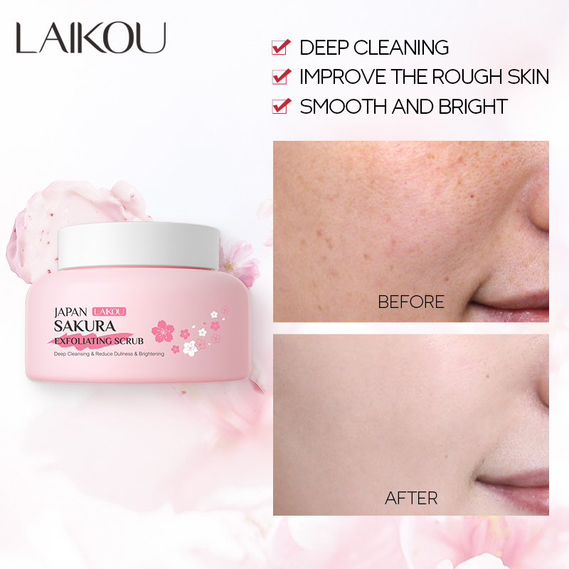 LAIKOU Japan Sakura Face Body Scrub Eksfoliasi Kulit Mati Membersihkan Secara Mendalam 100g