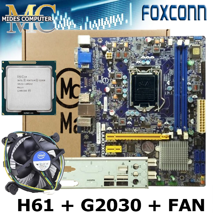 Mobo h61 Soket LGA 1155 DDR3 + Processor G2020 / G2030 Plus fan