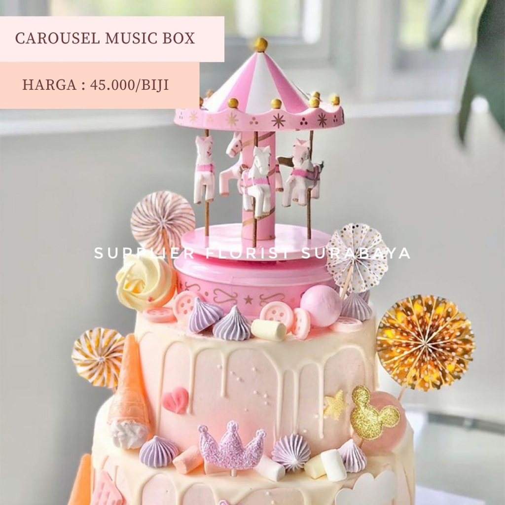 MUSIC BOX KOMEDI PUTAR CAROUSEL MERRY GO ROUND COMEDY MAINAN ANAK MINIATUR KUDA PONI PONY HIASAN KUE TART TOPPER ULANG TAHUN HADIAH ULTAH BIRTHDAY GIFT CHILDREN TOYS