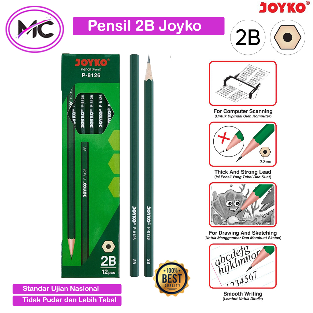 Pensil 2B Asli Untuk Ujian Pensil 2B Joyko Pencil Tulis Ujian Komputer Pensil Kayu Original