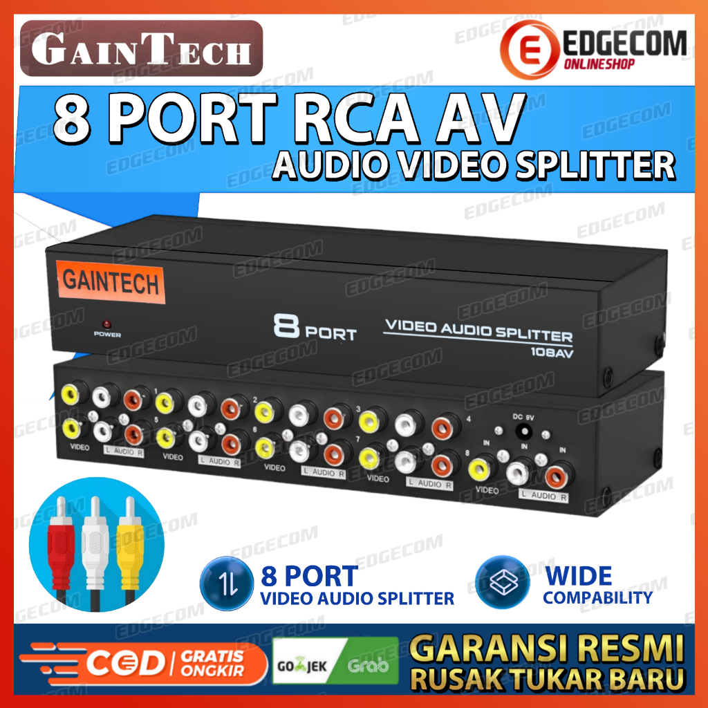 GAINTECH 8 PORT RCA AUDIO VIDEO SPLITTER FOR TV DVD SPEAKER 108AV