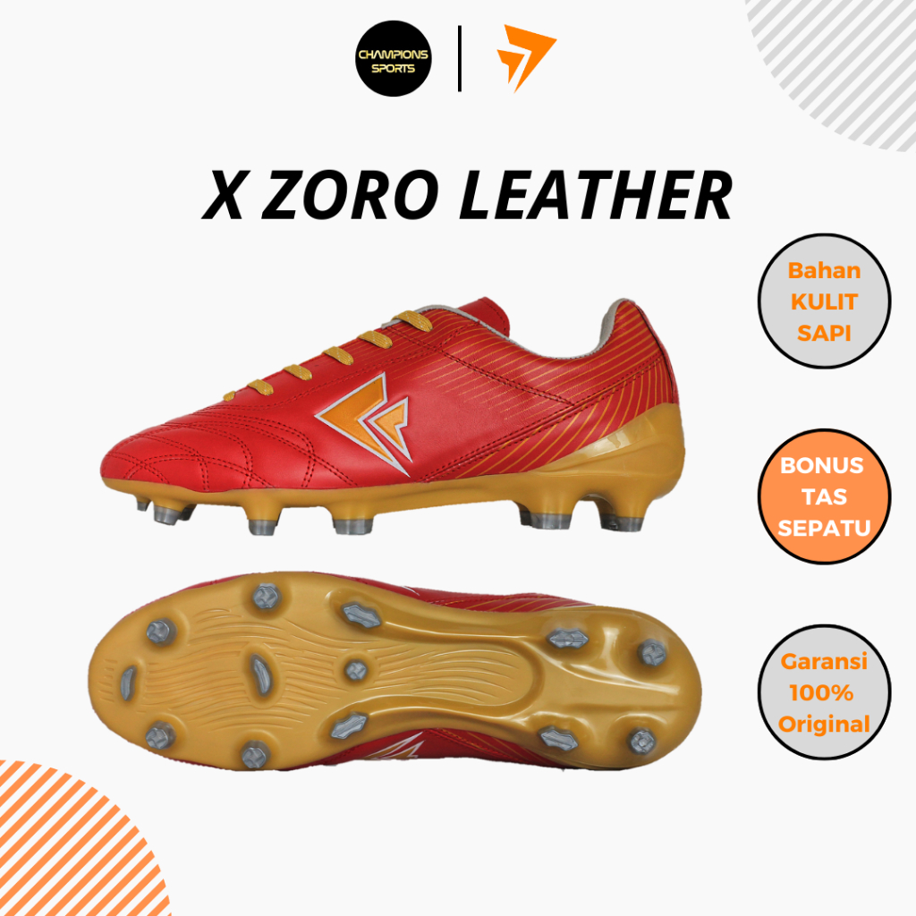 Sepatu Bola Sevspo Xzoro Leather - RED / GOLD