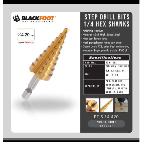 BLACKFOOT - MATA BOR PAGODA-STEP DRILL BITS ¼ HEX SHANKS