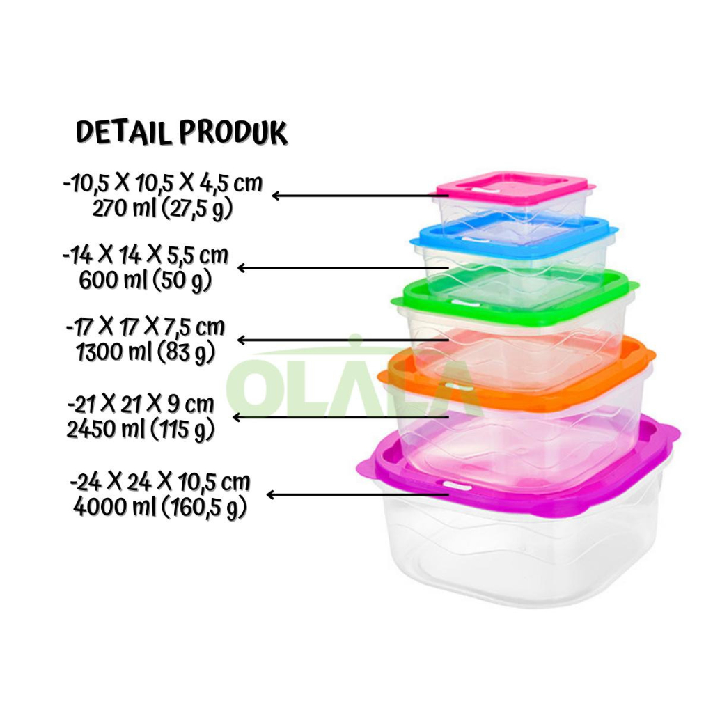 5IN1 KOTAK PENYIMPANAN MAKANAN SET FOOD STORAGE BOX SET MODEL WARNA-WARNI OLL-GJ5061-5 / OLL-GJ5062-5 / OLL-GJ5063-5