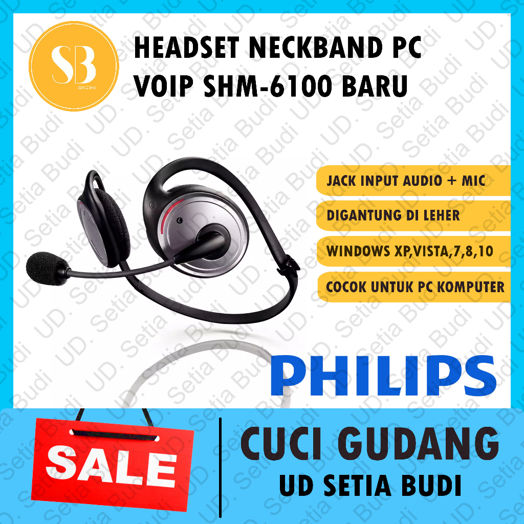 Headset NeckBand PC Voip Philips SHM-6100 Earphone Asli Jepang