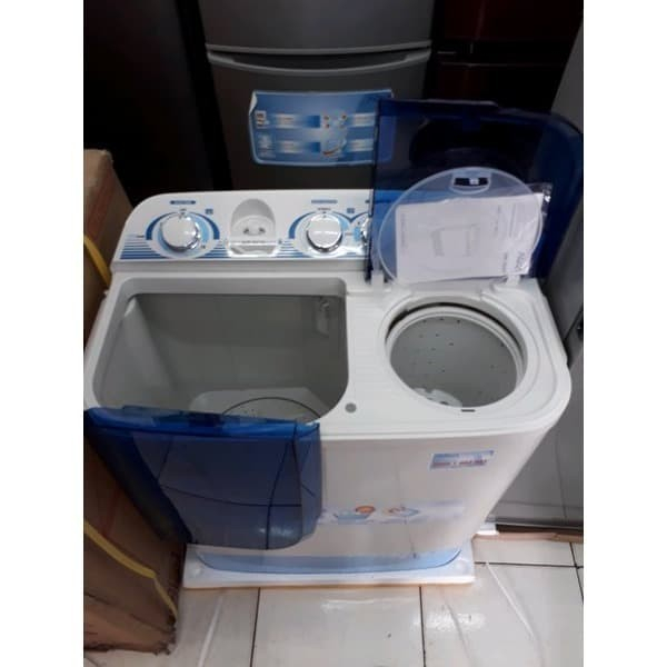 Mesin Cuci 2 tabung AQUA Sanyo AQW 755 XT Cuci dan Kering Low Watt Tutup Transparan 7 KG