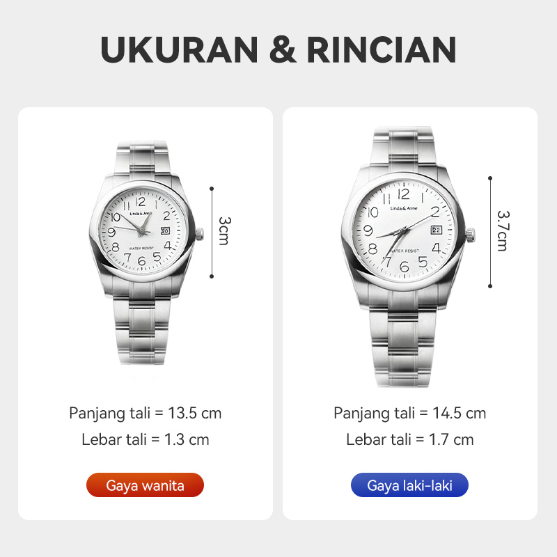 Jam Tangan Pria Dan Wanita Couple Stainless Steel Silver Anti Air Analog Bisnis Import