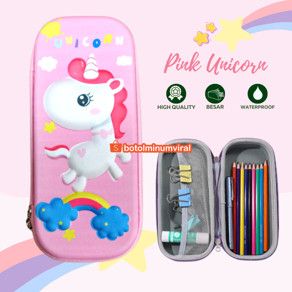 Tempat Pensil 3D Timbul Kotak Karakter Unicorn Astronot Dino Mermaid