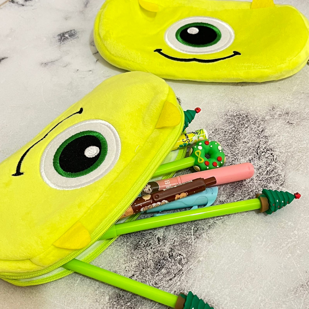 Tempat Pensil Lucu Mike Wazowski Cute Lucu bahan Kain Halus Termurah / Kotak Pensil karakter Mike Hijau Imut Unik alat tulis sekolah anak kekinian fancy bisa Grosir dan COD