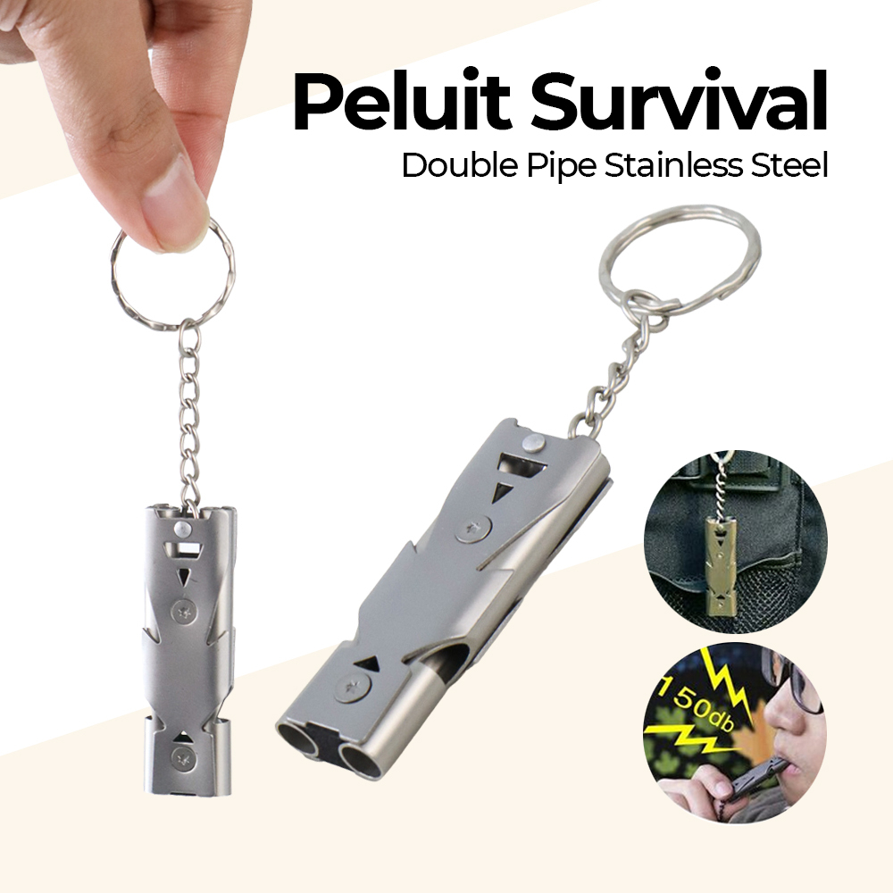 Gantungan Kunci Peluit Survival Double Pipe Stainless Steel