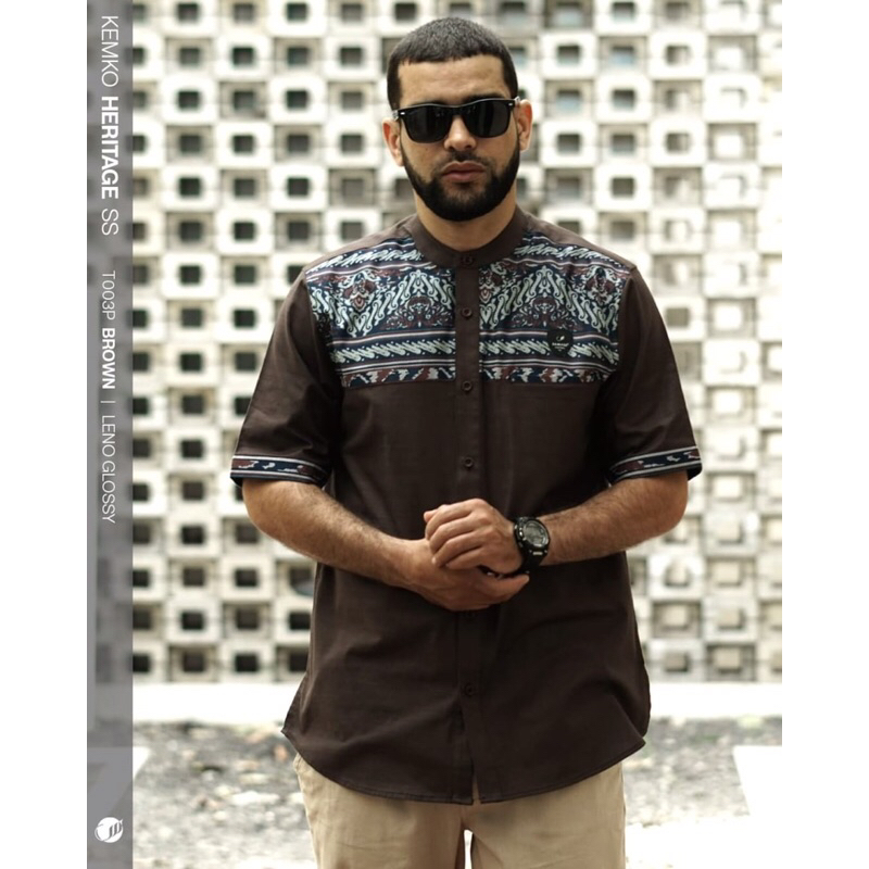 Spesial Edition Baju Samase Batik Kemeja Koko Kemko Heritage T 003 P Brown - Leno Glossy - Lengan Pe