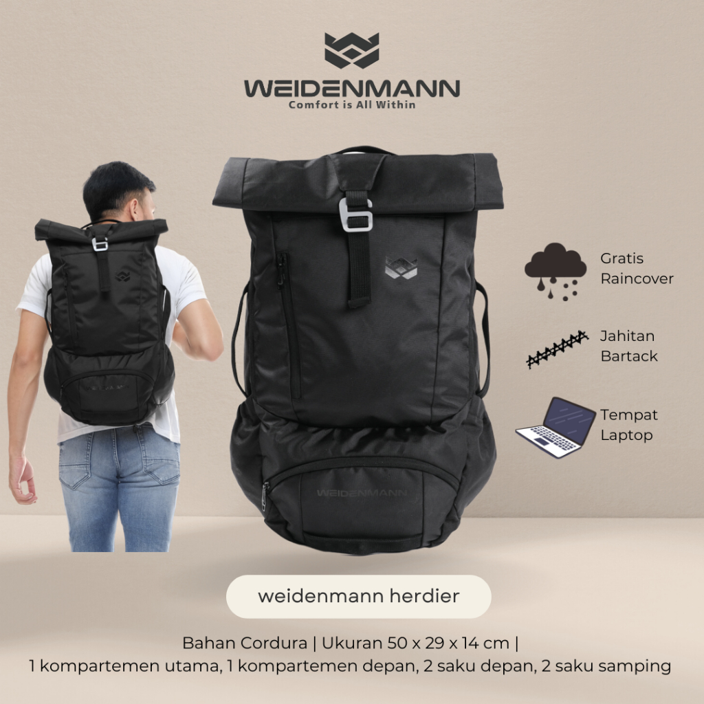 Tas Ransel Pria Weidenmann Herdier Backpack Laptop Original Raincover