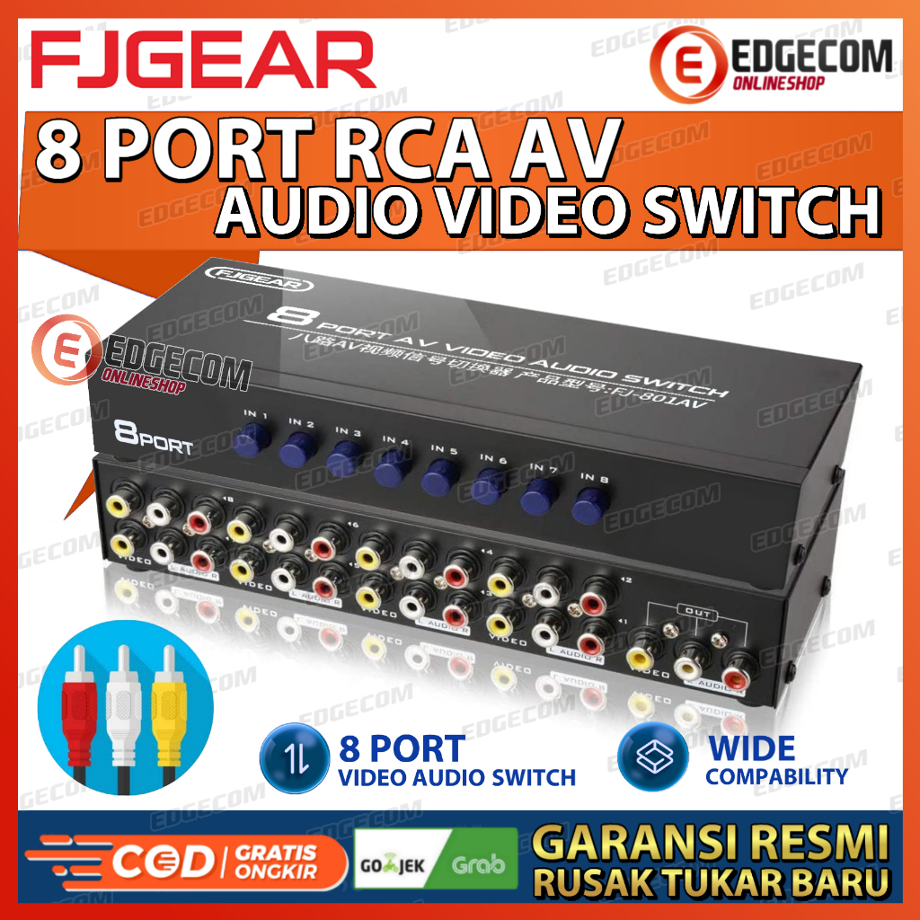 FJ-GEAR 8 PORT AV Selector RCA AV Switch 8 in to 1 out FJ-801AV