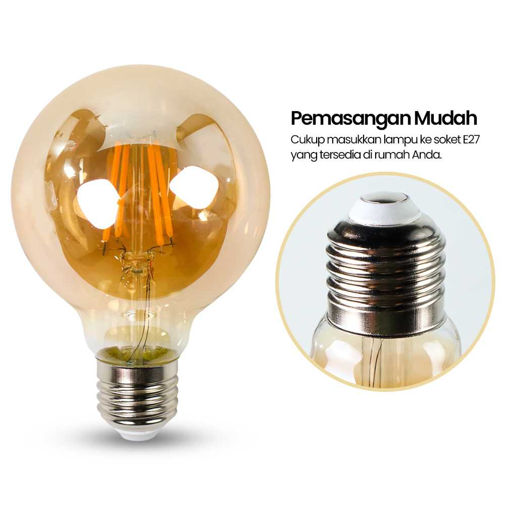 Lampu Pijar Filamen Bohlam Edison Dimmable 4W Warm White Lampu Hias Desain Dekorasi Vintage Transparan