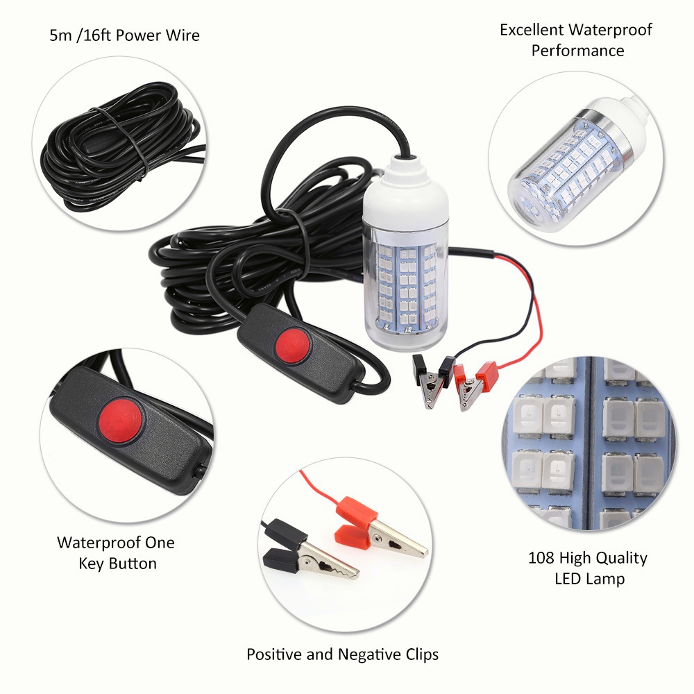 WTW11 Lampu LED 12V untuk Memancing, Lampu Memancing Di Bawah Air, Dapat Digunakan Di Kapal Laut, Lampu Umpan Sistem Pencari Ikan