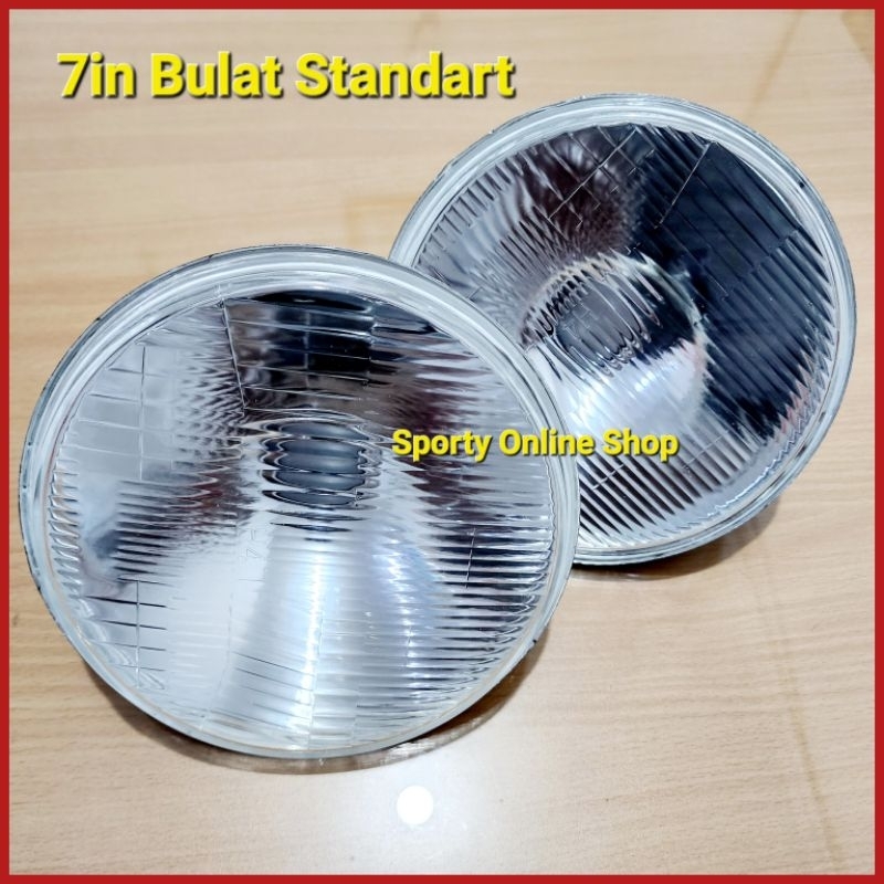 Head Lamp 7in Bulat Kotak Kaca Standart Universal