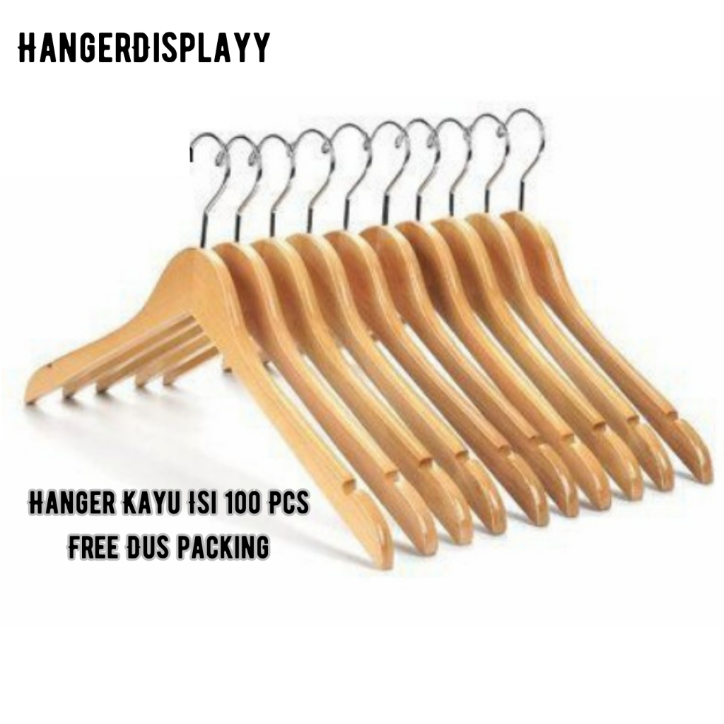 Paket Hanger Kayu (Wood) Warna Natural Dewasa 1 Dus ( Isi 100 Pcs ) Harga Grosir