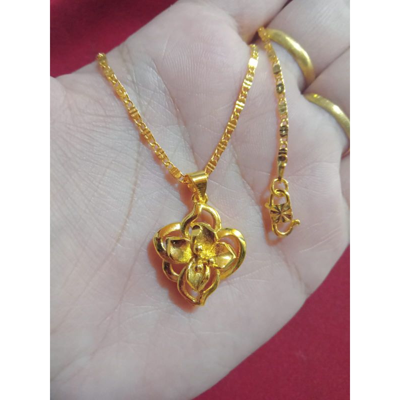 kalung tempe bunga lapis emas 24 k