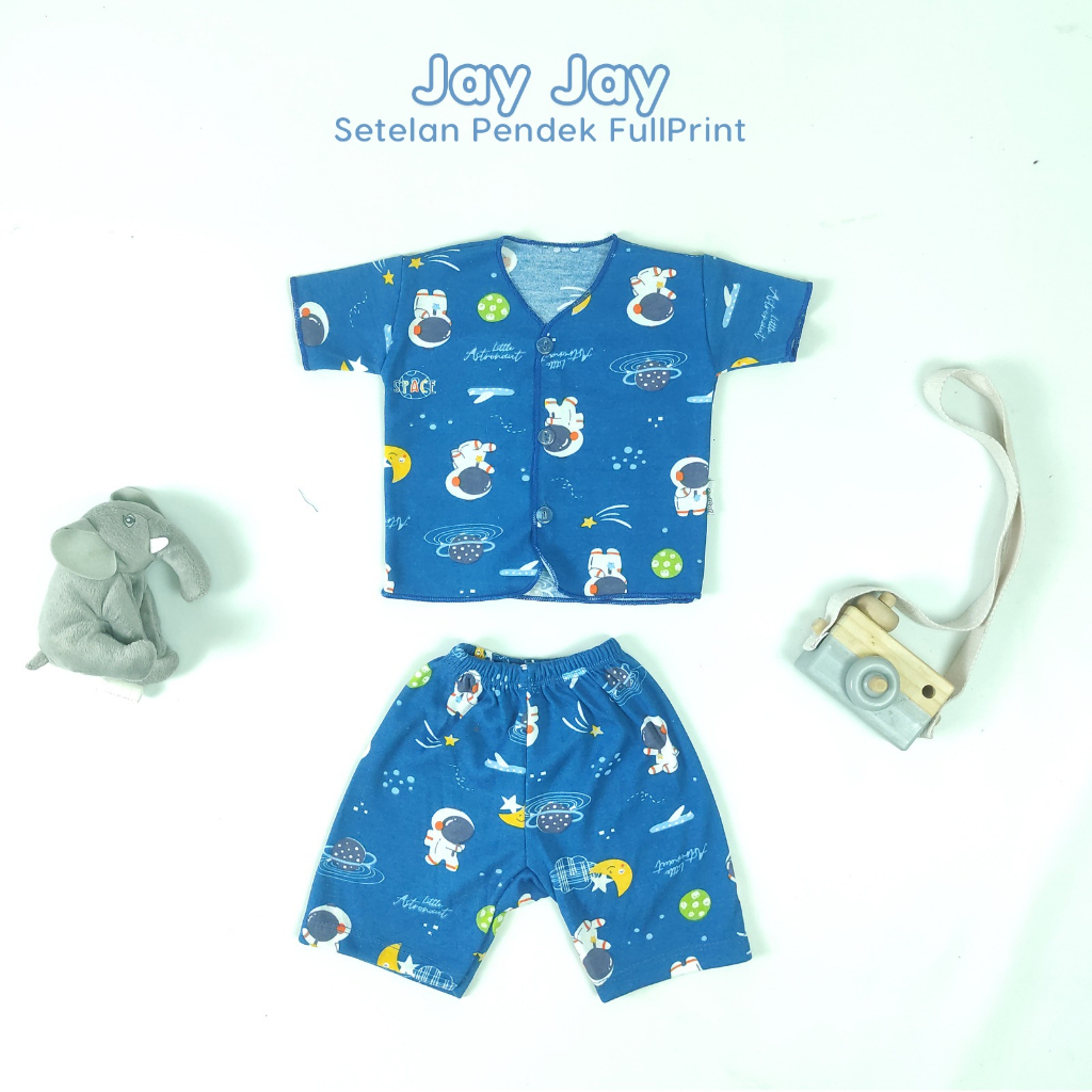 JAYJAY BABY 3PCS ASTROUNOUT SERIES SETELAN LENGAN PENDEK - SETELAN LENGAN PENDEK BAYI BARU LAHIR DENGAN MOTIF ASTRONOT ISI 3 PASANG