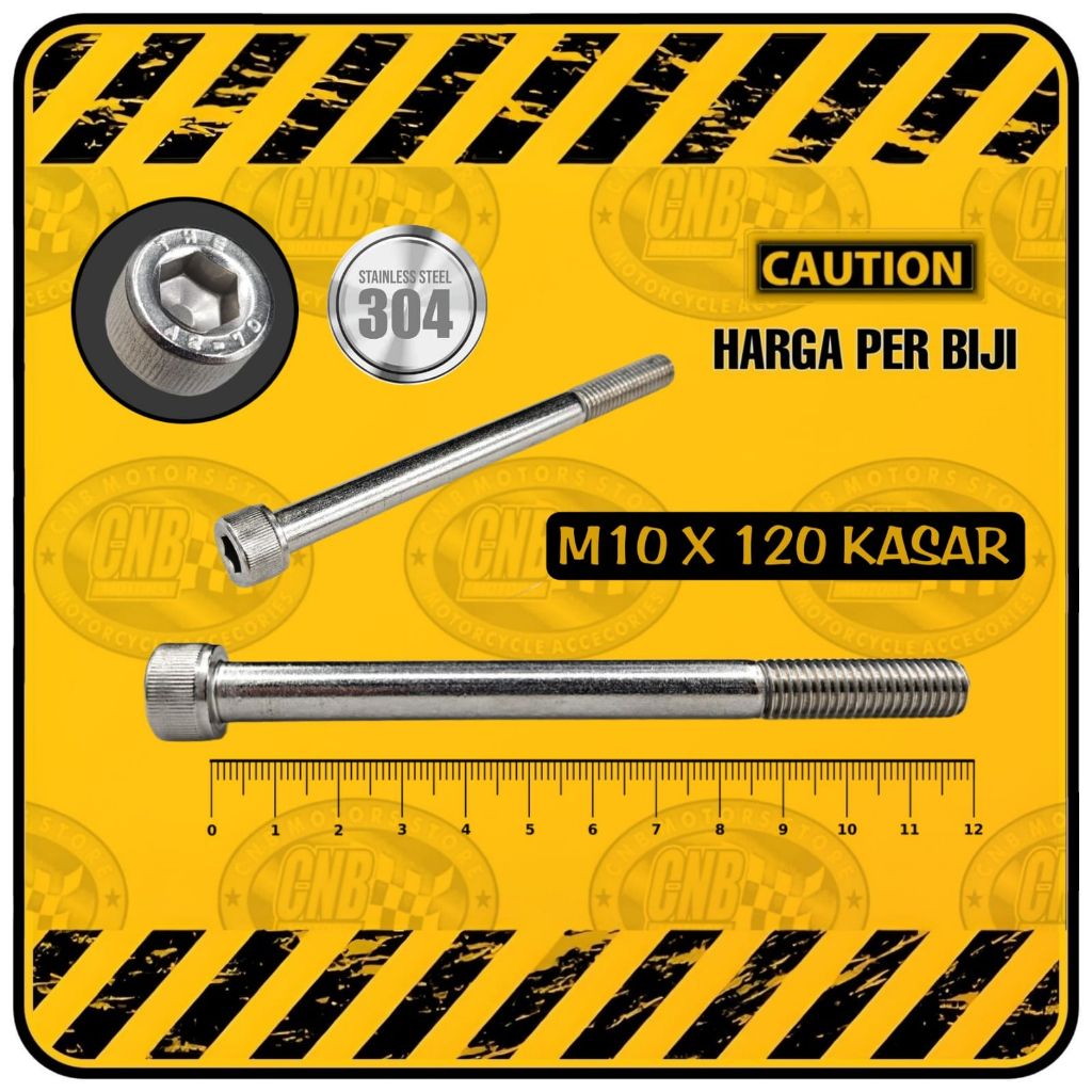 Baut L STAINLESS M10 x 120 | M10x120 Drat Kasar ( Setara Baut Kunci 14 | Panjang 120 mm / 12 cm )