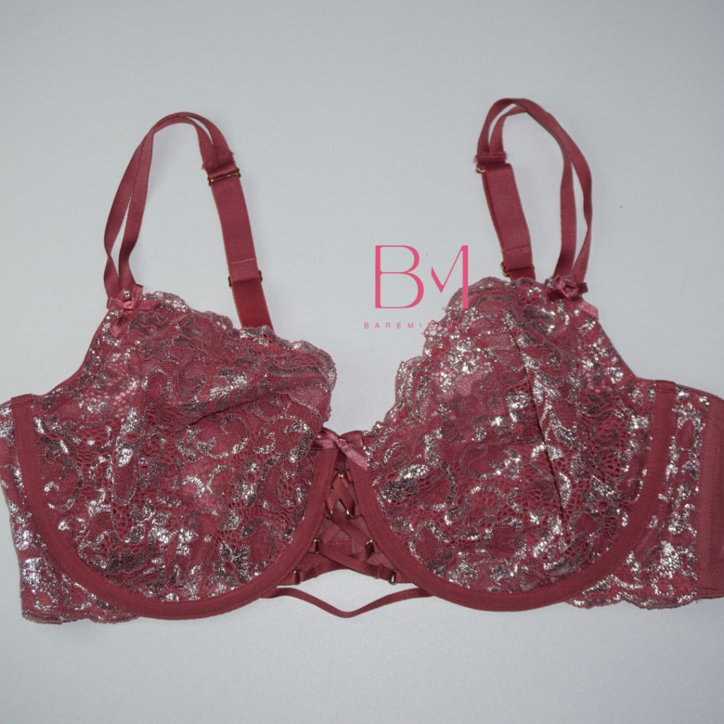 Cacique Pink Glitter Lace Bra Lacey Beha Bh Lacey Wired Unpadded Dengan Kawat Tanpa Busa Adjustable 