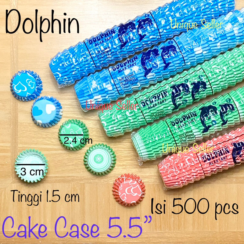 [500 pcs] Cake Case 5.5 Motif DOLPHIN Alas 2.4 cm / Alas Kertas Nastar Coklat Kue Kering 5.5” / Paper Cup Cake Case 5,5” Motif Warna Warni / Paper Cup Case Kue 5.5cm / Kertas Cup Cake Warna 5,5cm / Cupcake Case Warna 5.5 5,5 cm