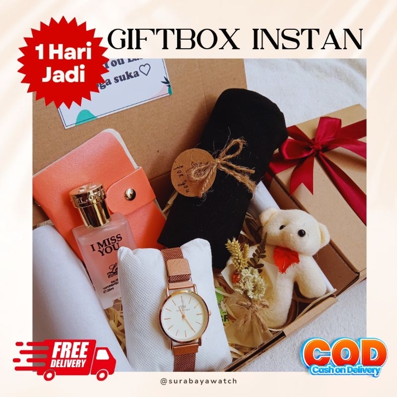(PAKET F) GIFTBOX HAMPERS JAM TANGAN CEWEK HIJAB kado ulang tahun pacar