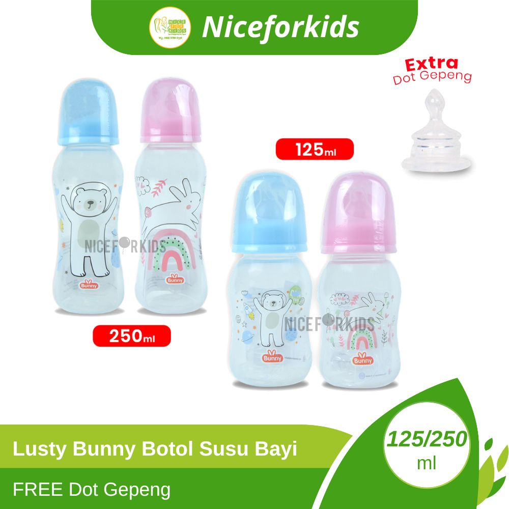 Lusty Bunny Bottle 125 ml / Lusty Bunny Bottle 250 ml / Botol Susu Bayi / Free Dot Gepeng