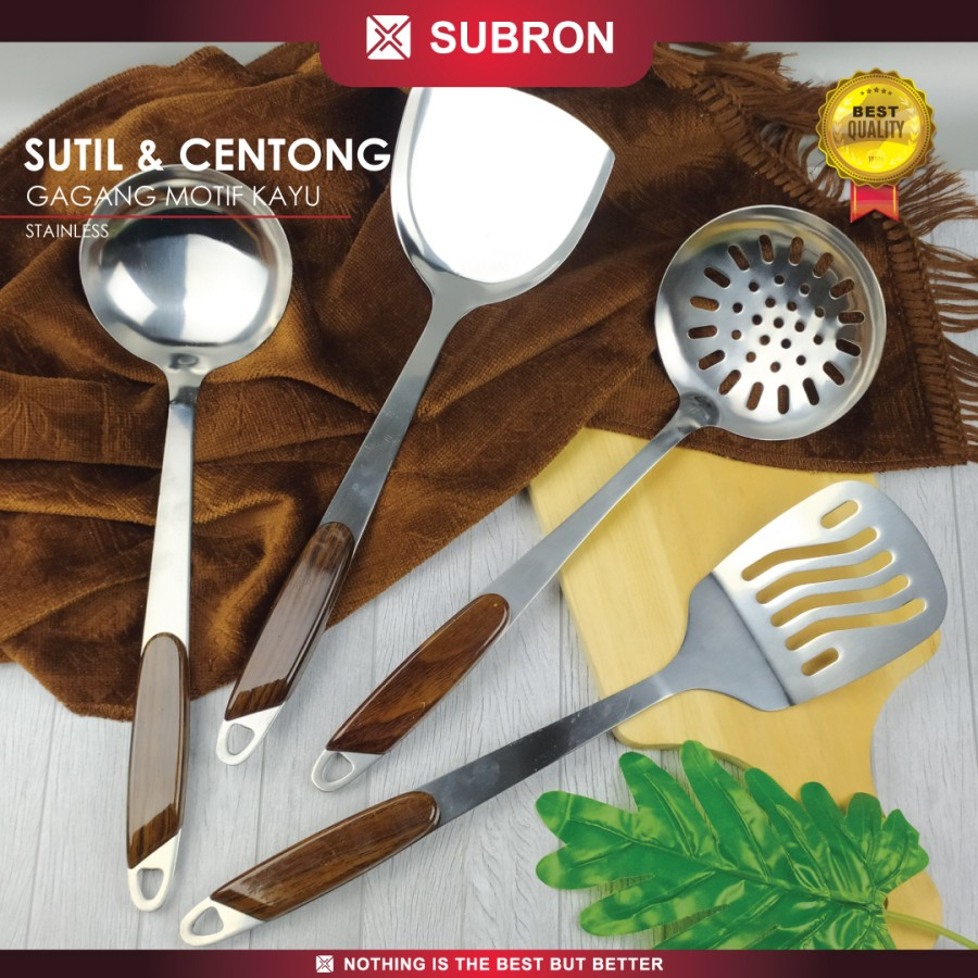 Susuk sutil spatula centong gagang coklat Stainless steel - SUBRON