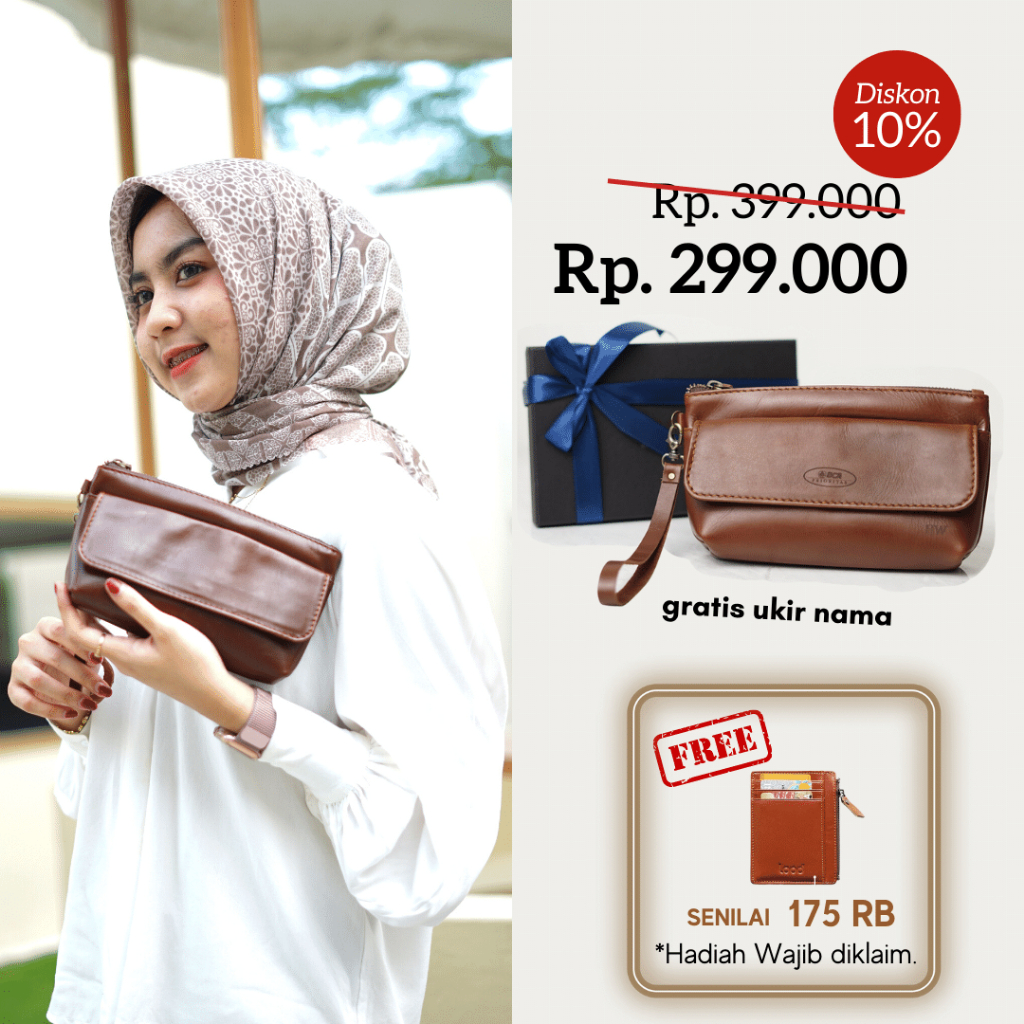 DOMPET CLUTCH POUCH UNISEX PRIA WANITA KULIT ASLI ORIGINAL 100% - CLUTCH KULIT MORAN - GRATIS UKIR NAMA