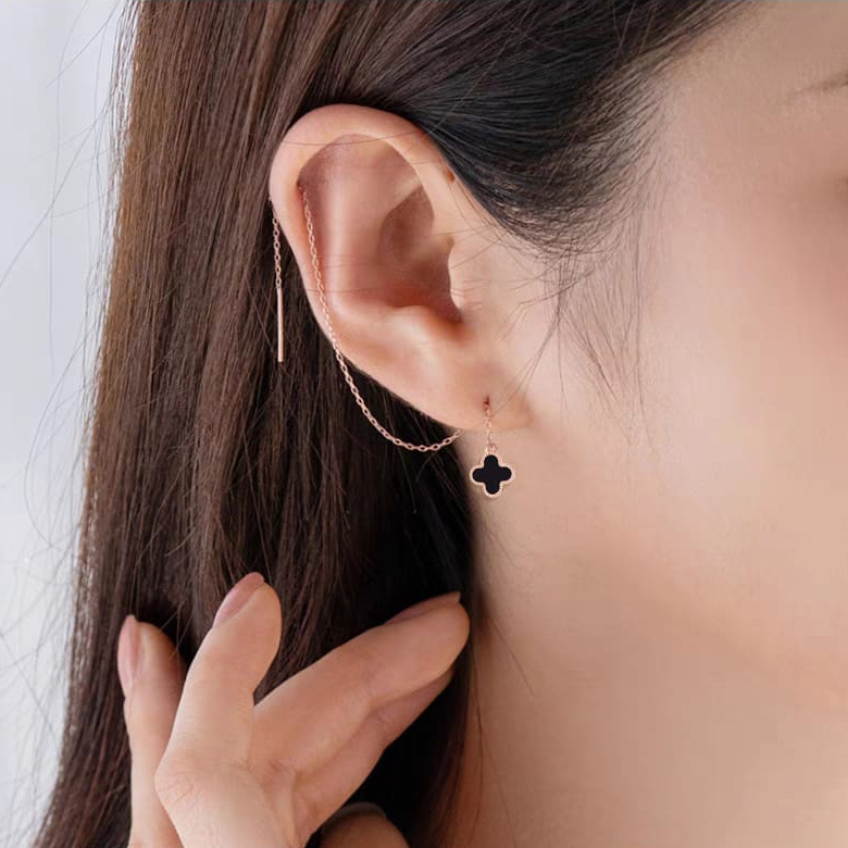 anting lv titanium tusuk juntai vintage clover elegant fashion korea premium AT758