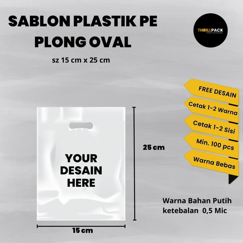 Sablon Kantong Plastik Plong Oval (PE) Size 15 X 25 Custome Desain Murah & Berkualitas - Plastik Plo