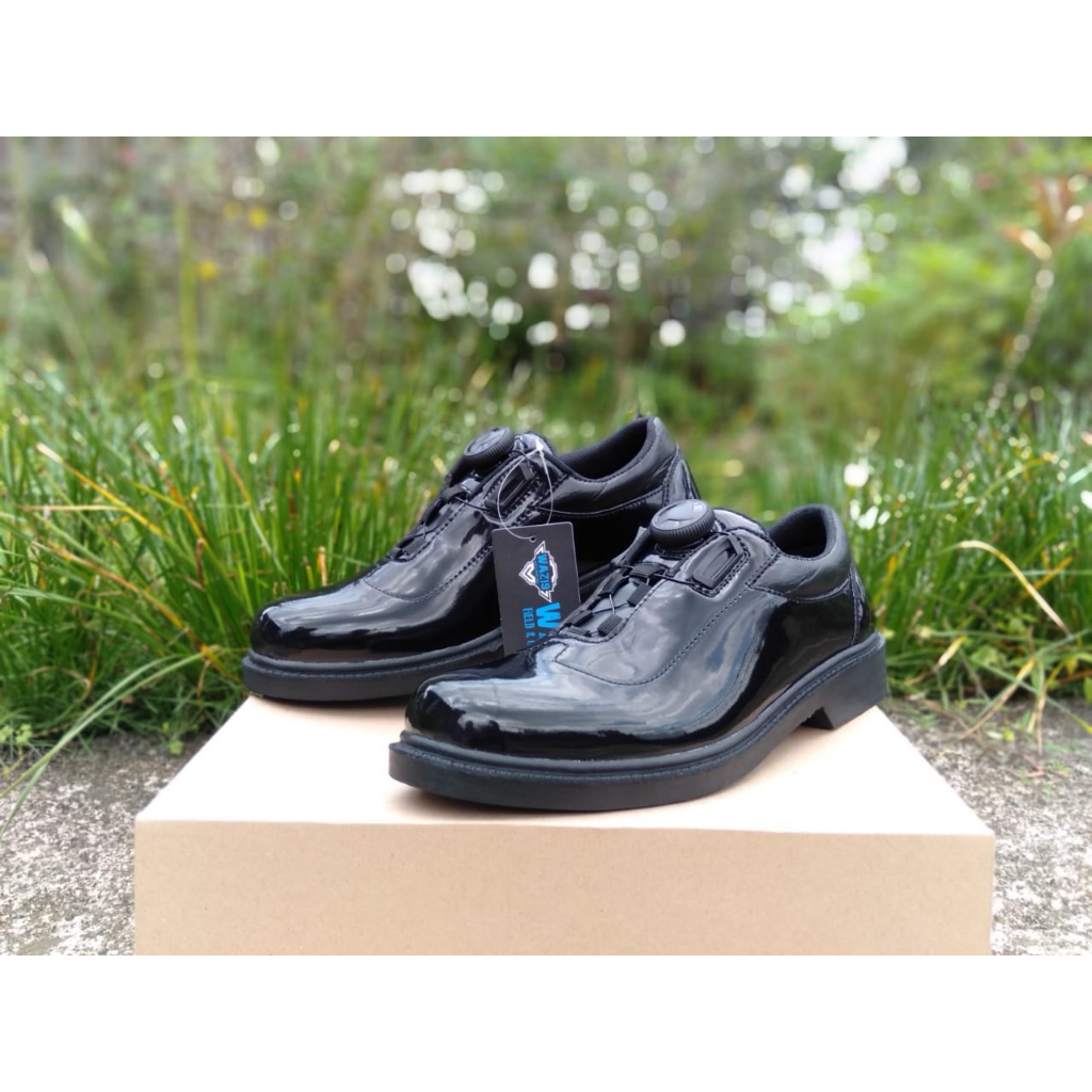 SEPATU PDH PENDEK TALI PUTAR KILAP - OXFORD PUTAR