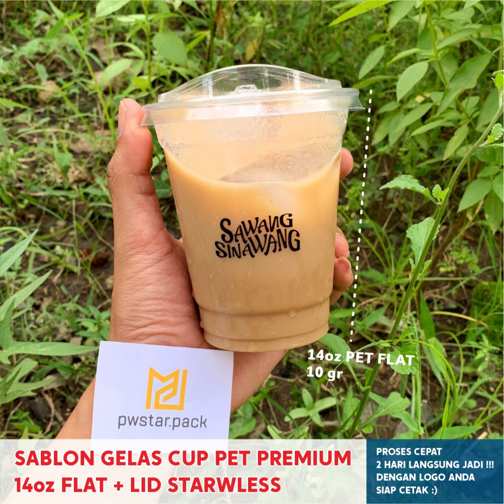 SABLON GELAS CUP PET FLAT 14oz + LID STARWLESS PREMIUM CUP TEBAL
