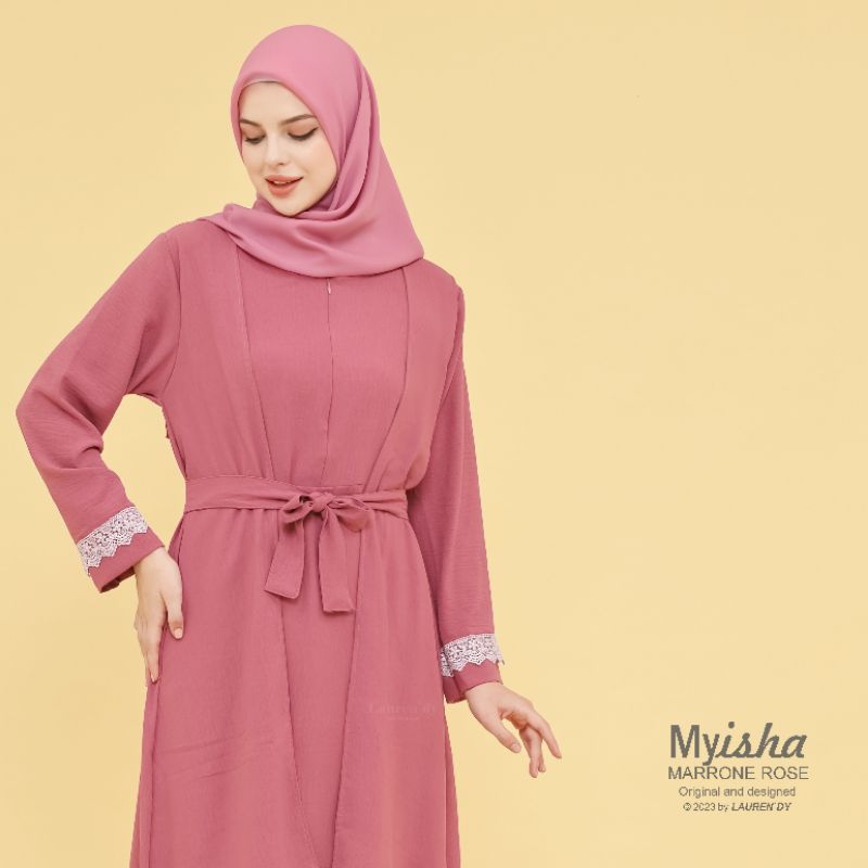 Gamis Wanita Myisha Dress by LAUREN`DY warna Maroon / Dusty Pink