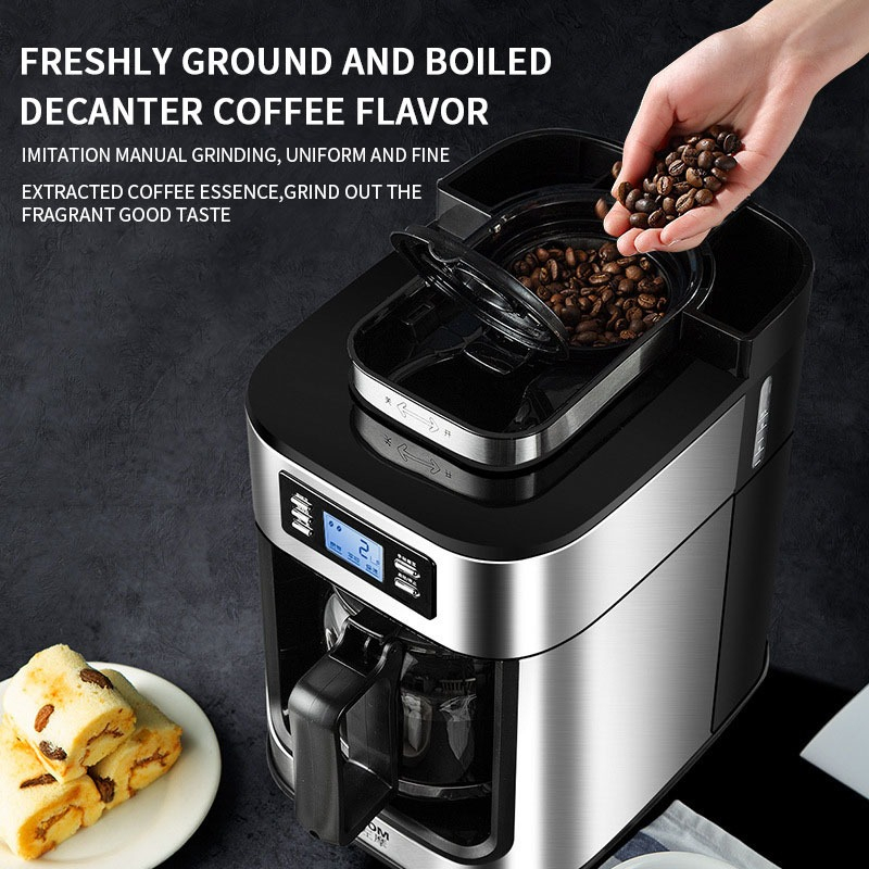 Mesin Kopi 2 in 1 Espresso Drip Bean Grinder LED 1.2L 220V - BG315T - Silver Black